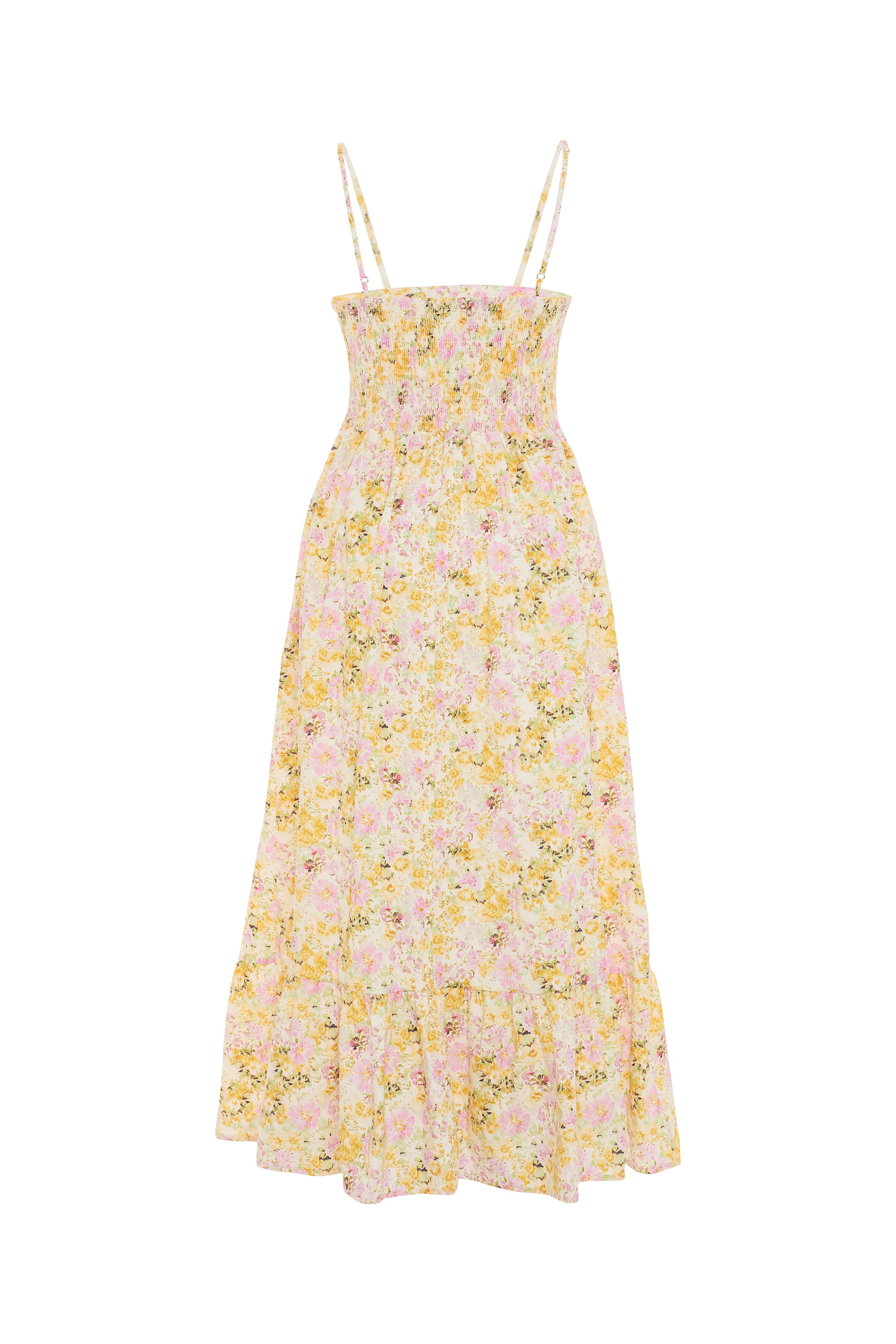 FLORAL BASKILI ASKILI KLOŞ MİDİ ELBİSE