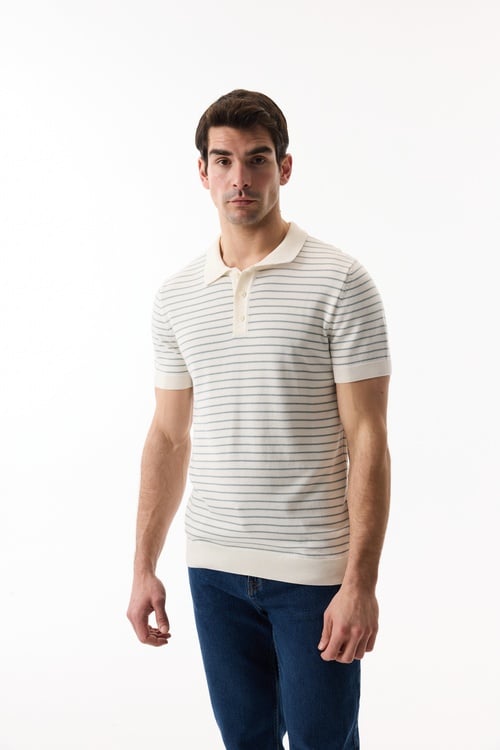  ÇİZGİLİ POLO YAKA KISA KOLLU TRİKO KAZAK