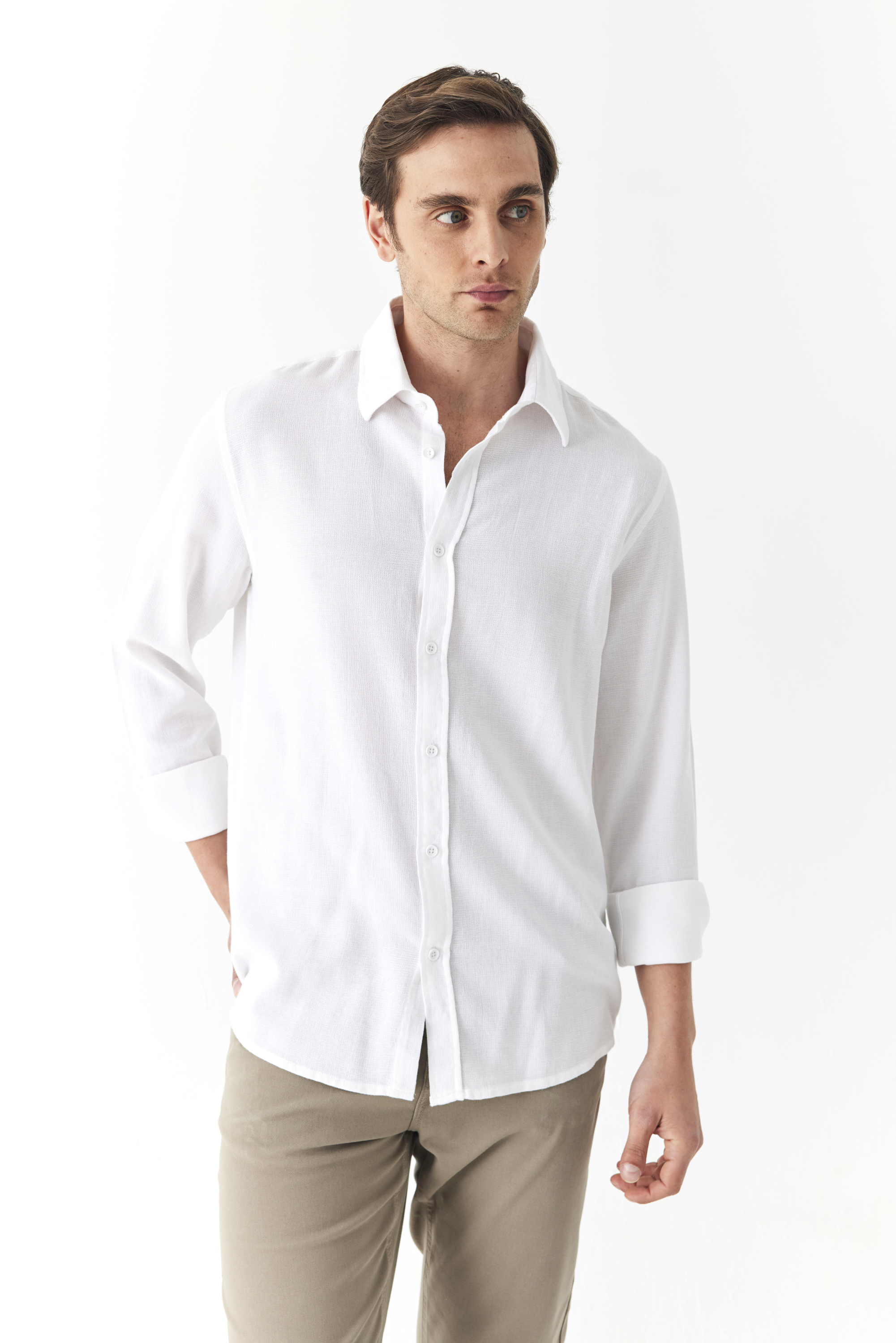 DOKULU REGULAR FIT UZUN KOLLU GÖMLEK