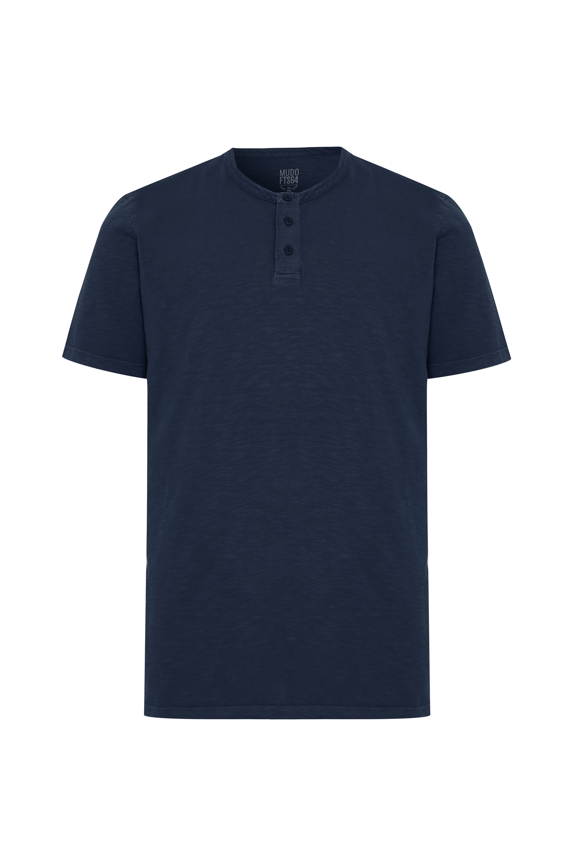 Erkek İndigo Düğmeli Henley Yaka T-Shirt