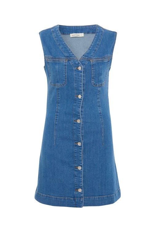  KOLSUZ MİNİ JEAN ELBİSE