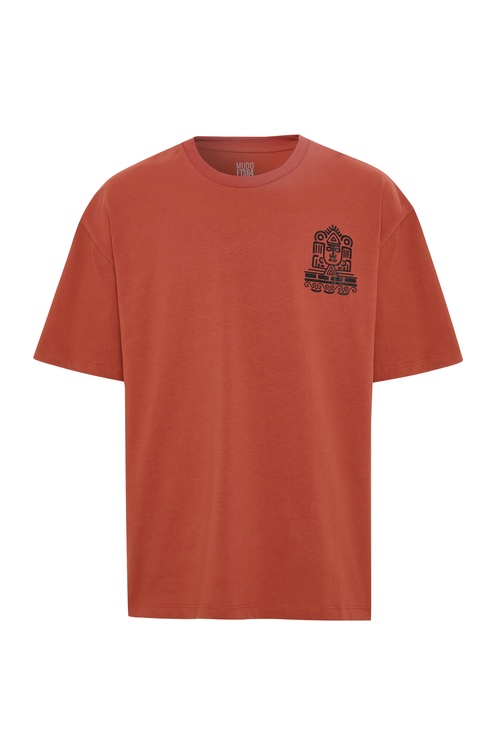  ETNİK BASKILI BİSİKLET YAKA T-SHIRT