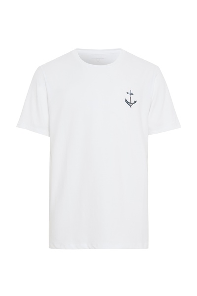 Mudo Erkek Beyaz Baskılı Bisiklet Yaka T-Shirt