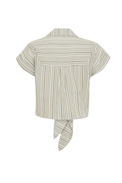  NAKIŞLI V YAKA BAĞLAMALI BLUZ