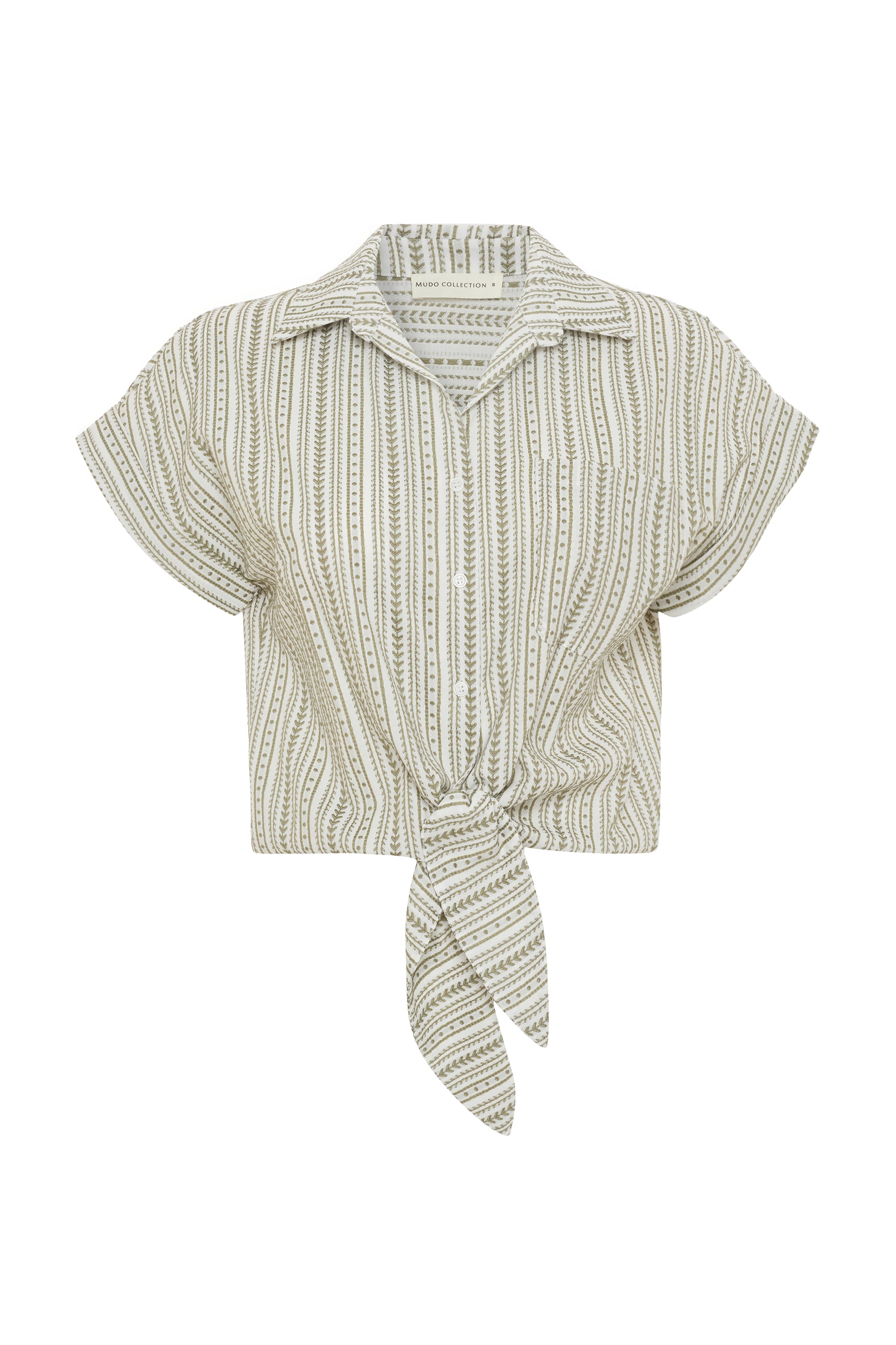 NAKIŞLI V YAKA BAĞLAMALI BLUZ