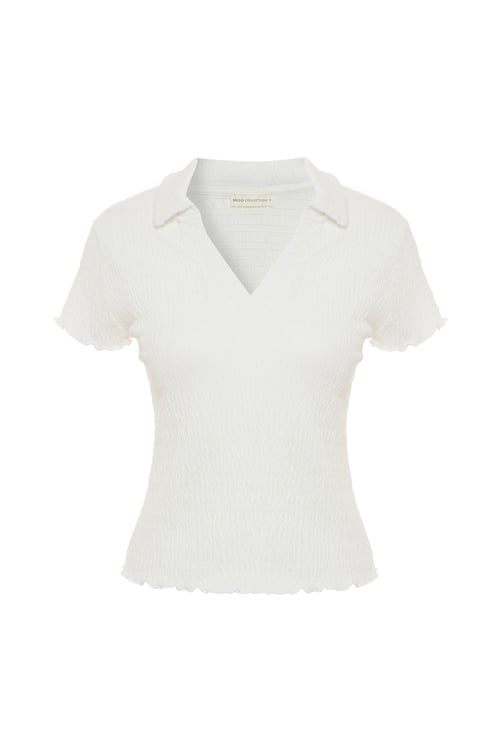 POLO YAKA DOKULU KISA KOLLU BLUZ