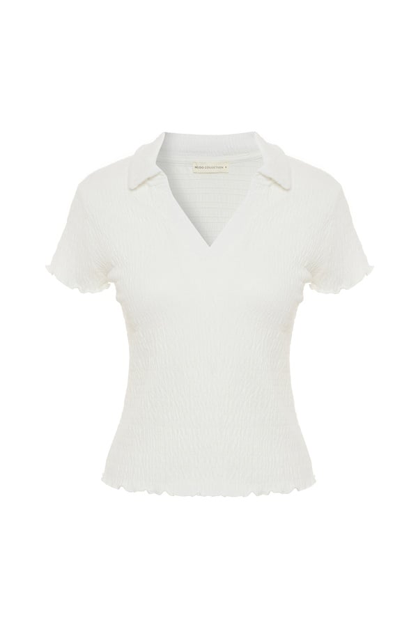 POLO YAKA DOKULU KISA KOLLU BLUZ