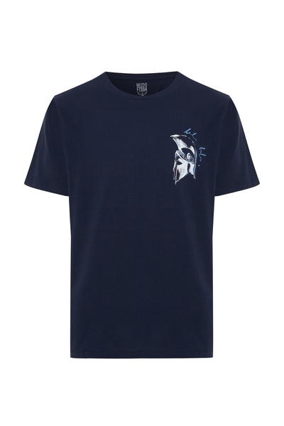 Mudo Erkek Lacivert Mitolojik Baskılı Bisiklet Yaka T-Shirt