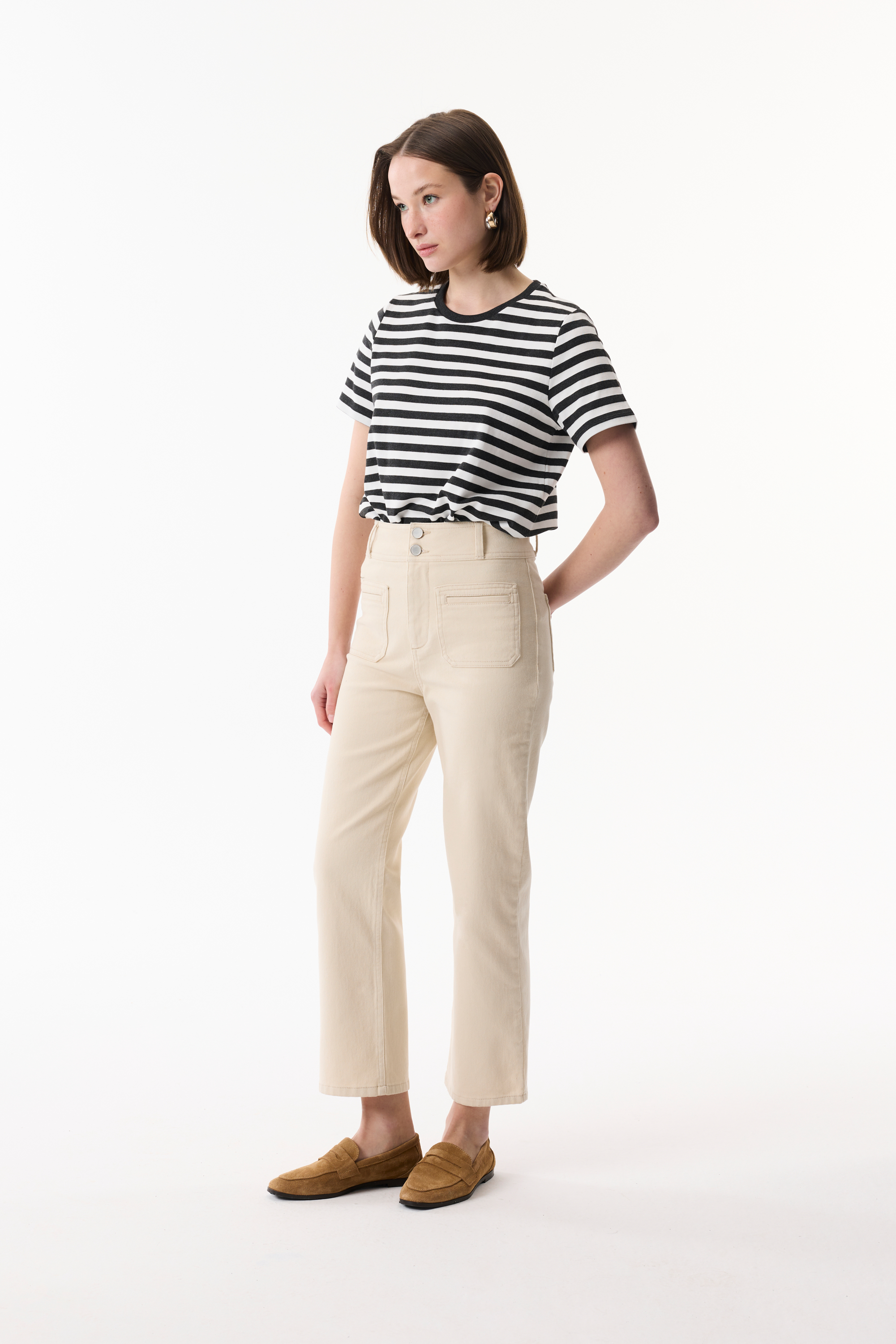 ÇİZGİLİ BİSİKLET YAKA KISA KOLLU T-SHIRT