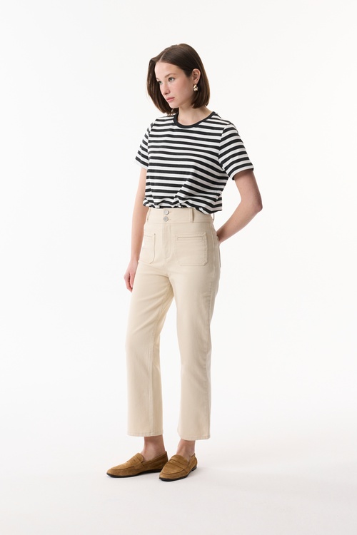  ÇİZGİLİ BİSİKLET YAKA KISA KOLLU T-SHIRT