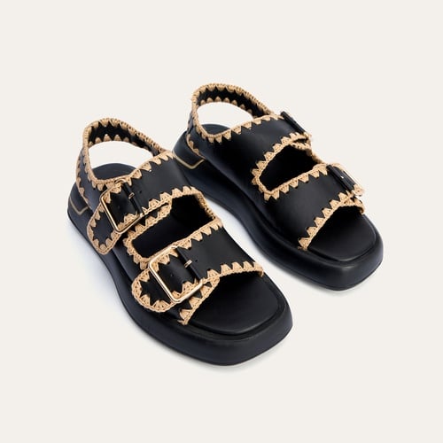 HAKİKİ DERİ ÖRGÜ DETAYLI SANDALET