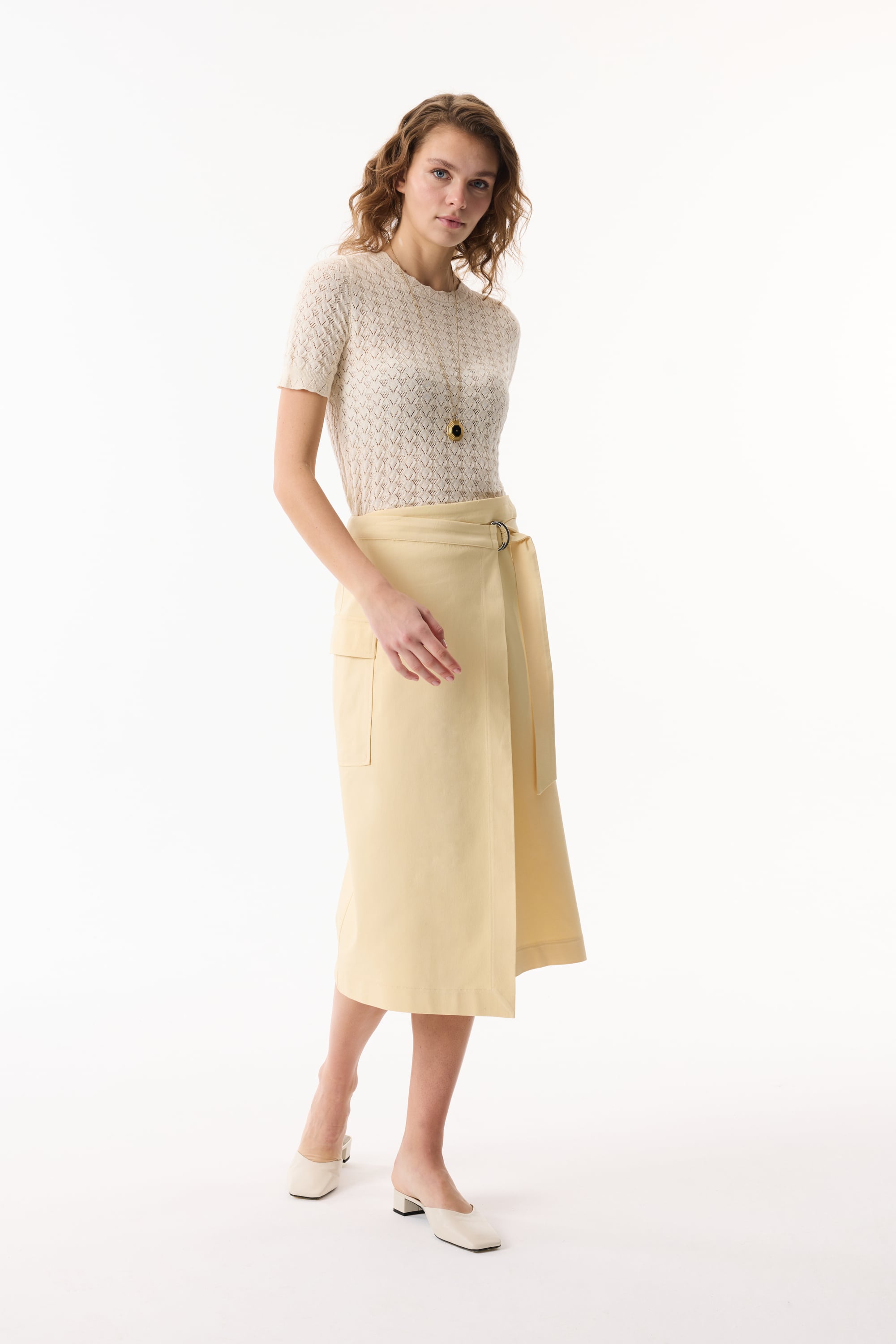 KEMERLİ KRUVAZE A FORM MİDİ ETEK