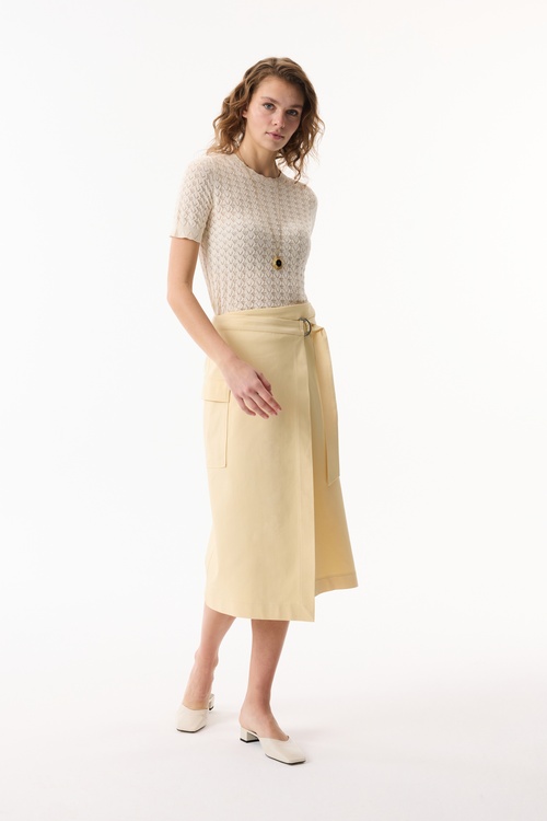  KEMERLİ KRUVAZE A FORM MİDİ ETEK