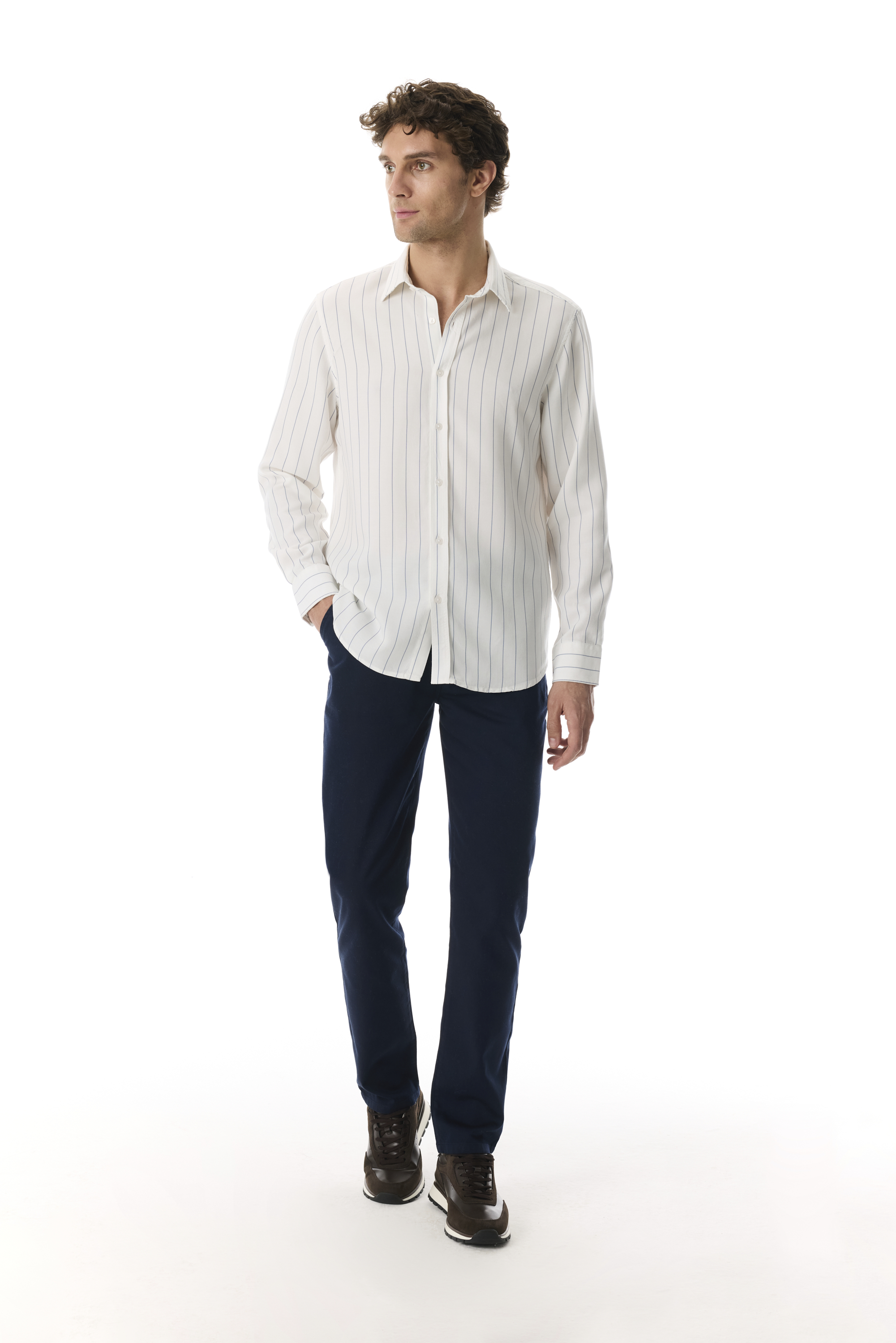 ÇİZGİLİ REGULAR FIT LİYOSEL UZUN KOLLU GÖMLEK