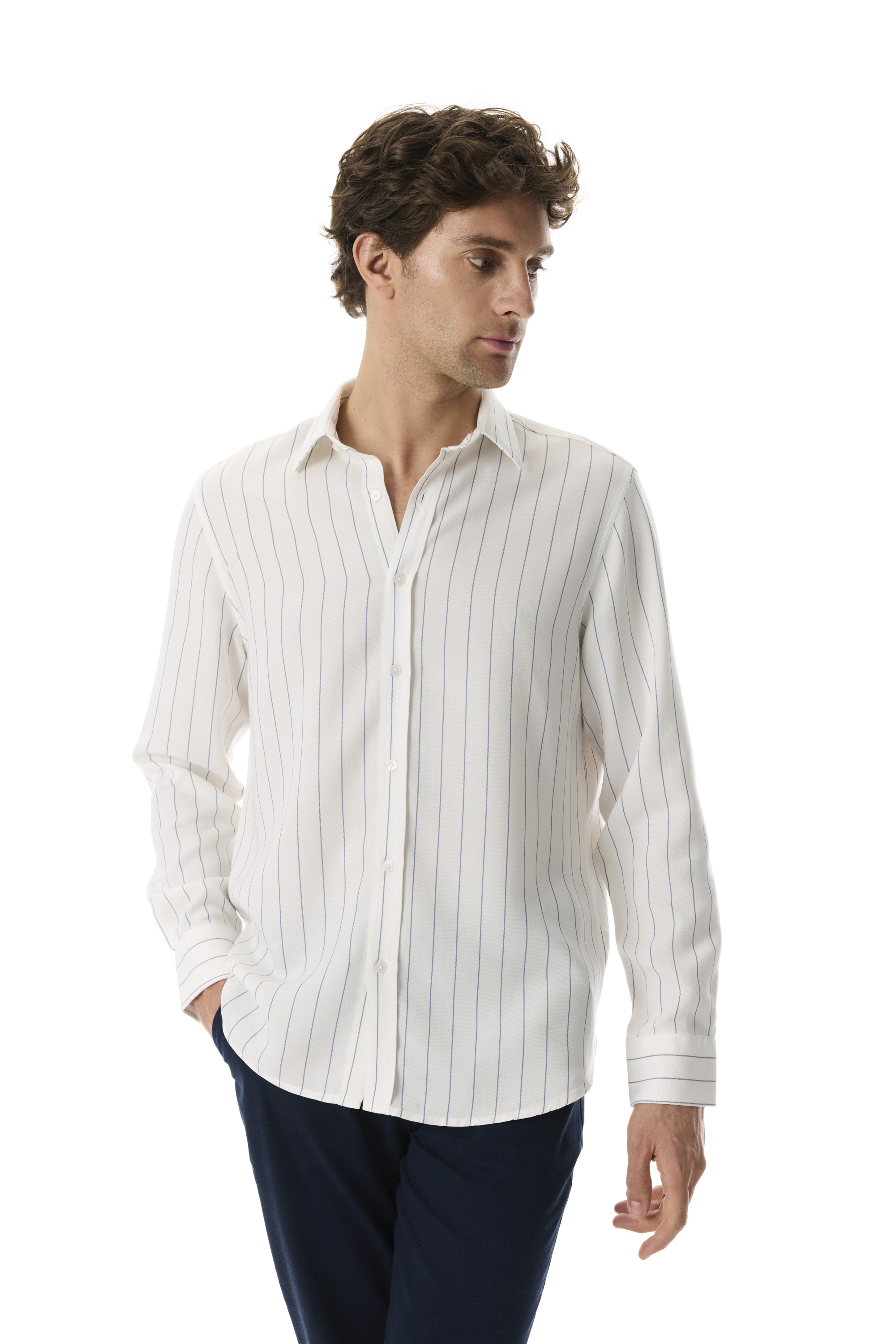 ÇİZGİLİ REGULAR FIT LİYOSEL UZUN KOLLU GÖMLEK