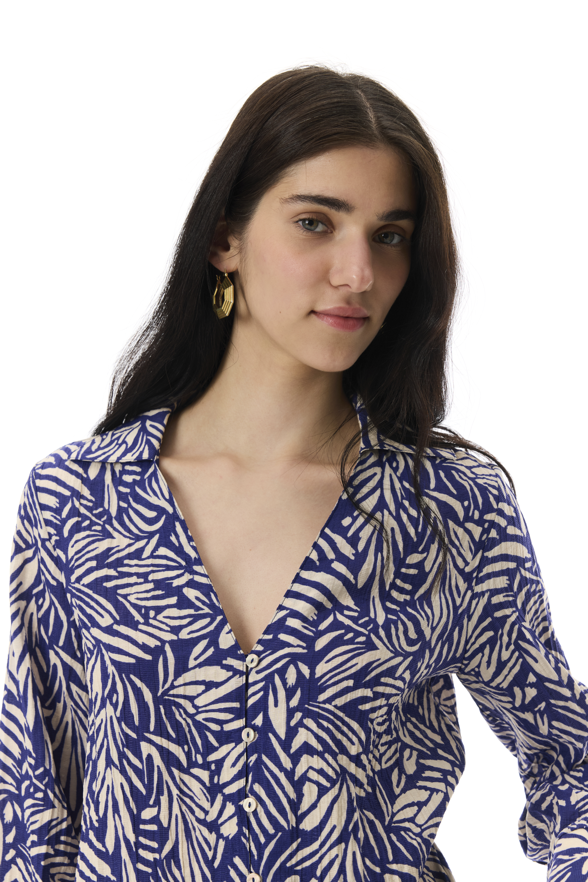 BASKILI V YAKA GÖMLEK BLUZ