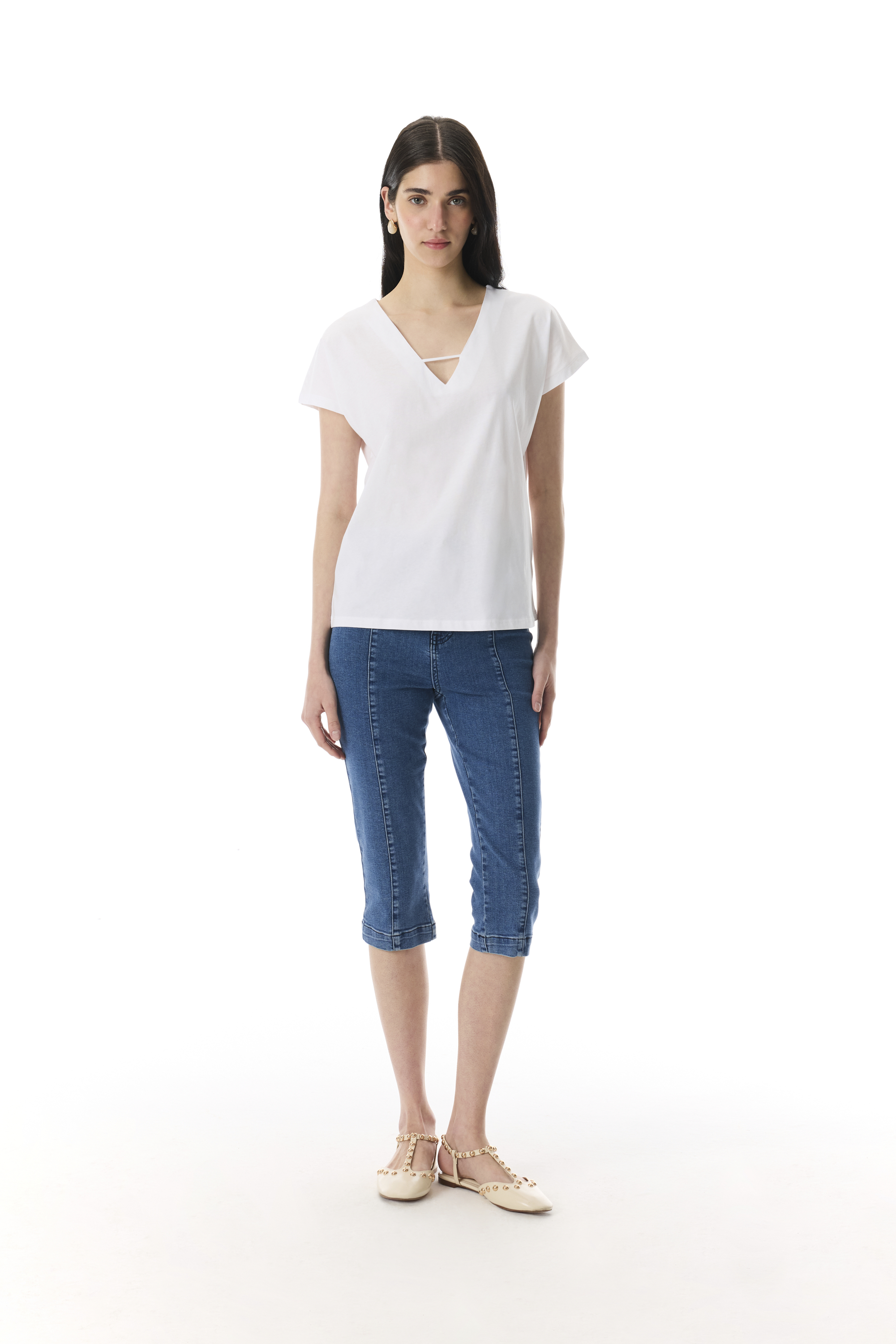 V YAKA LOOSE FIT KISA KOLLU T-SHIRT