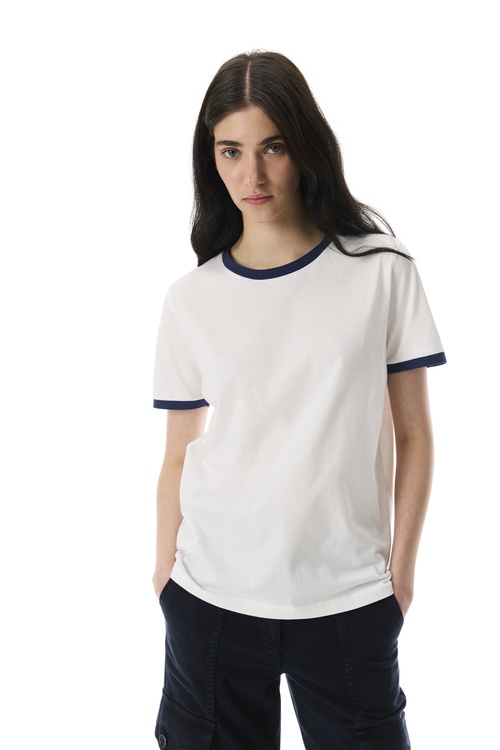  ŞERİT DETAYLI BİSİKLET YAKA KISA KOLLU T-SHIRT