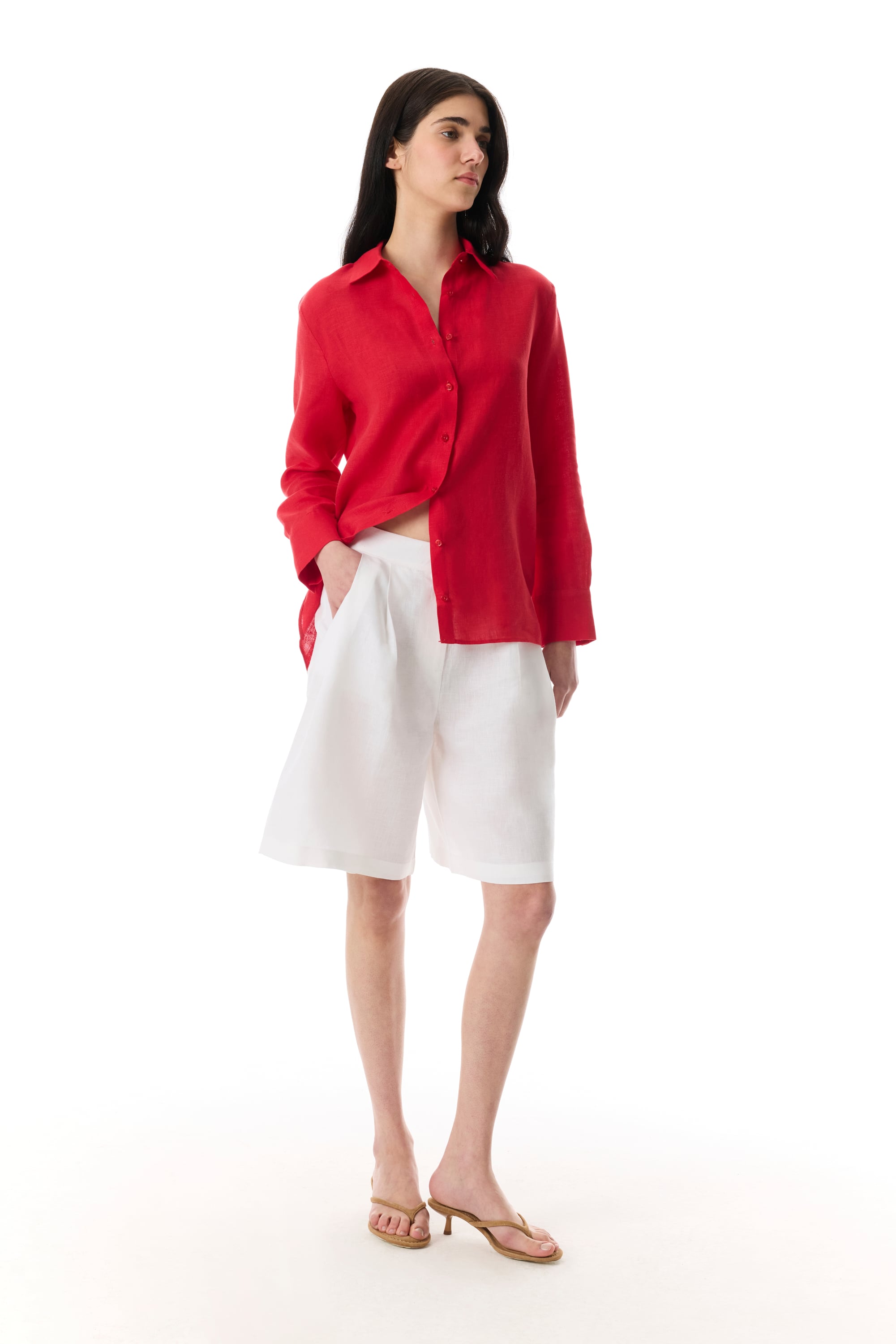 REGULAR FIT UZUN KOLLU KETEN GÖMLEK