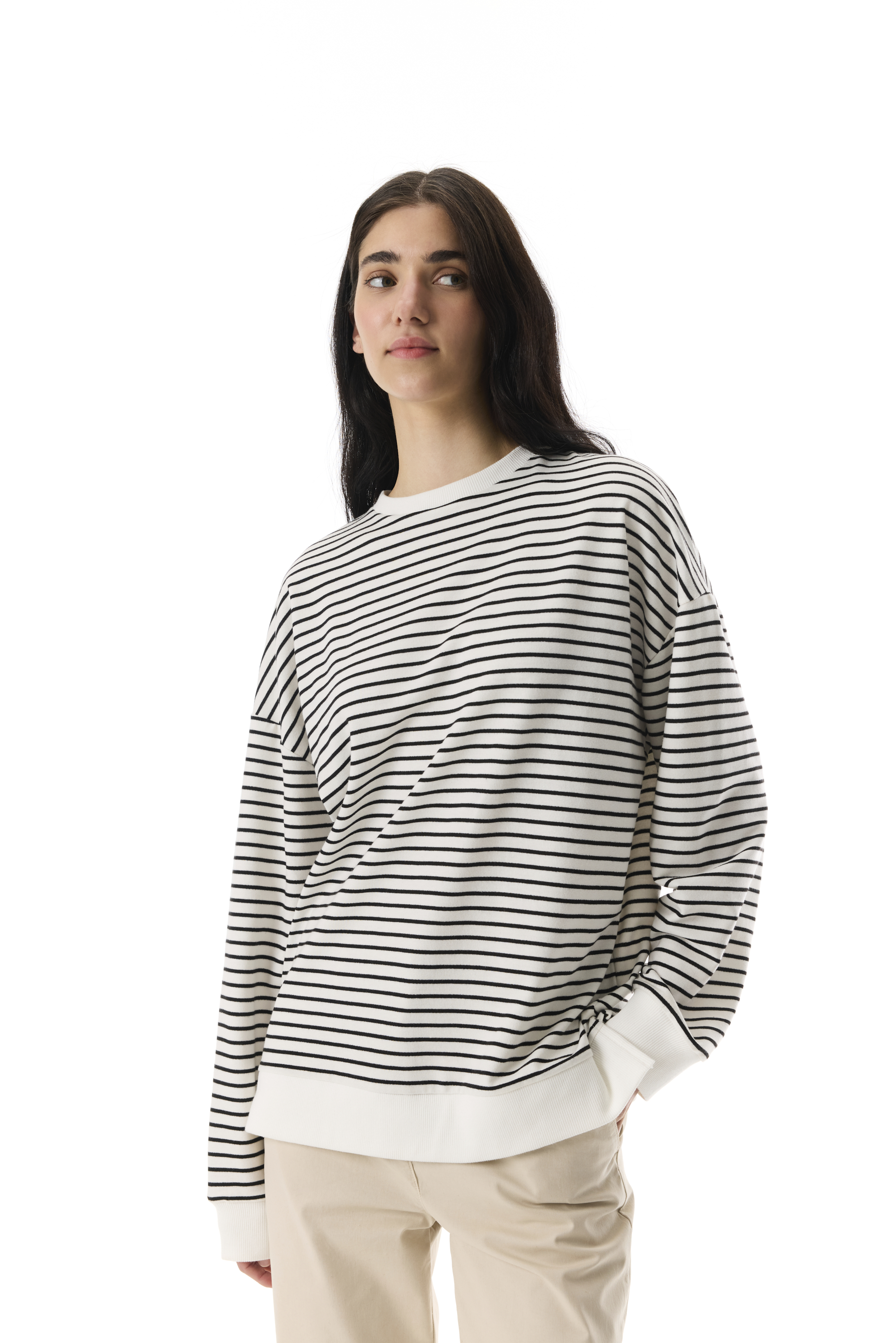 ÇİZGİLİ BİSİKLET YAKA LOOSE FIT SWEATSHIRT