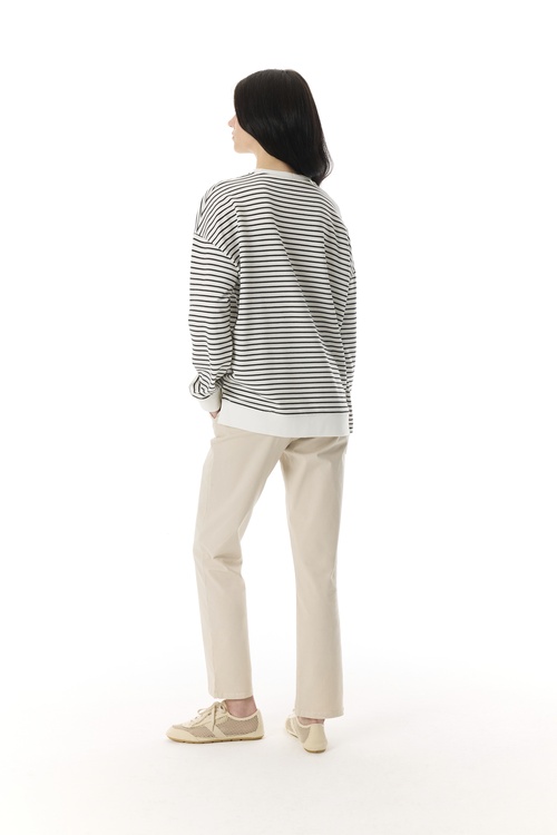  ÇİZGİLİ BİSİKLET YAKA LOOSE FIT SWEATSHIRT