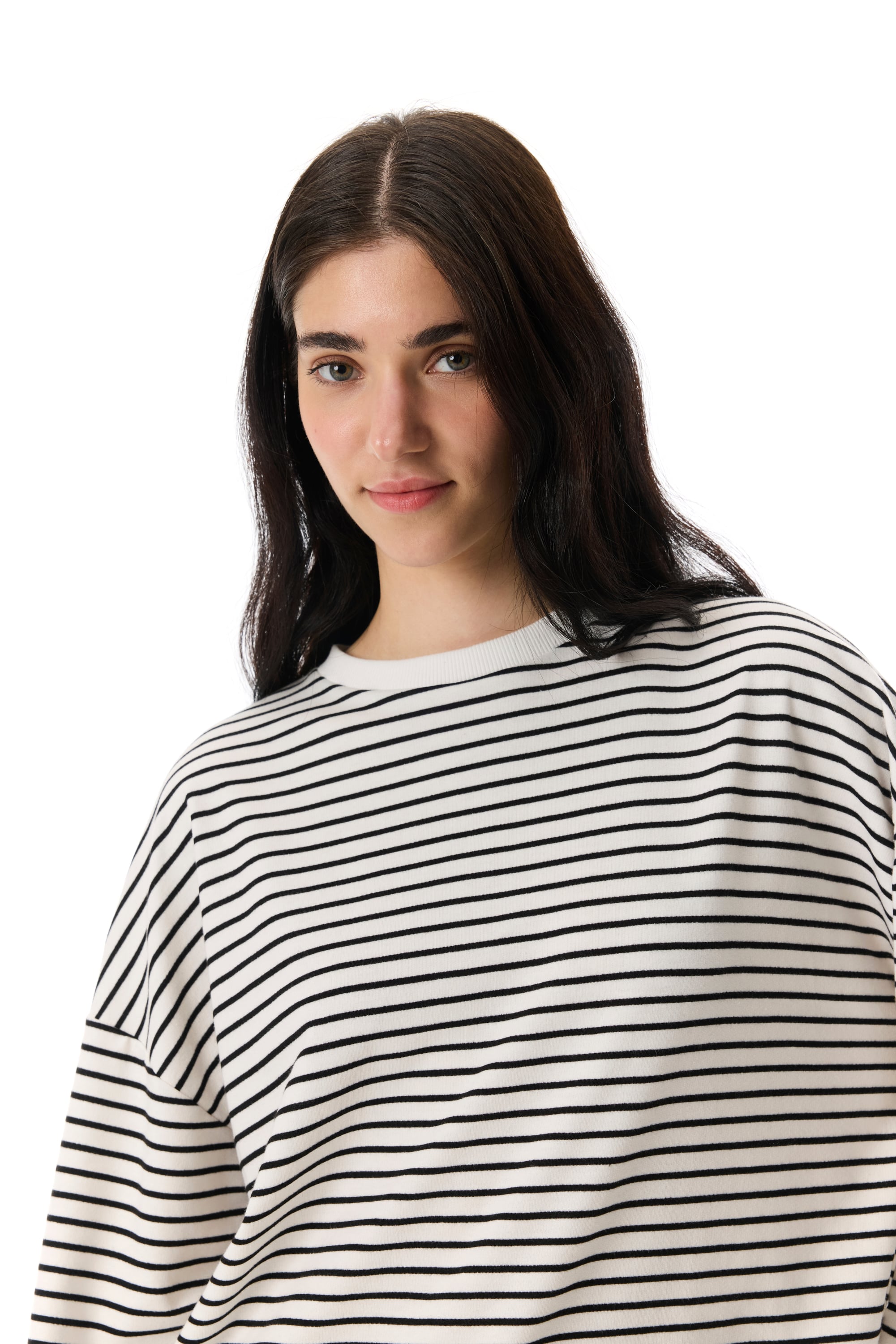 ÇİZGİLİ BİSİKLET YAKA LOOSE FIT SWEATSHIRT