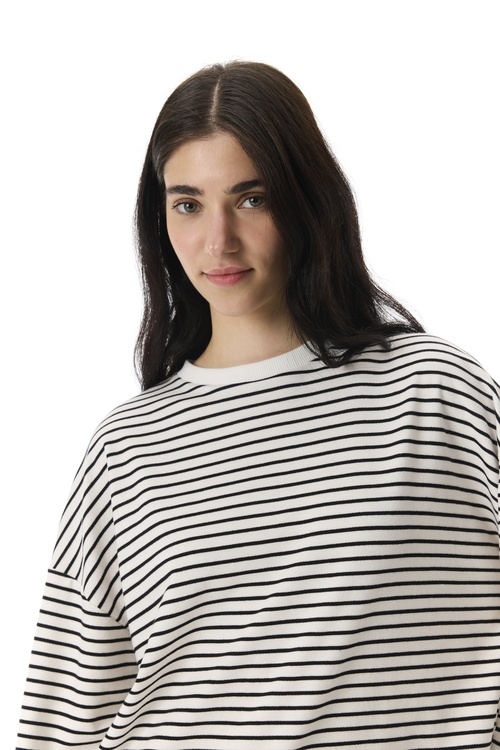  ÇİZGİLİ BİSİKLET YAKA LOOSE FIT SWEATSHIRT