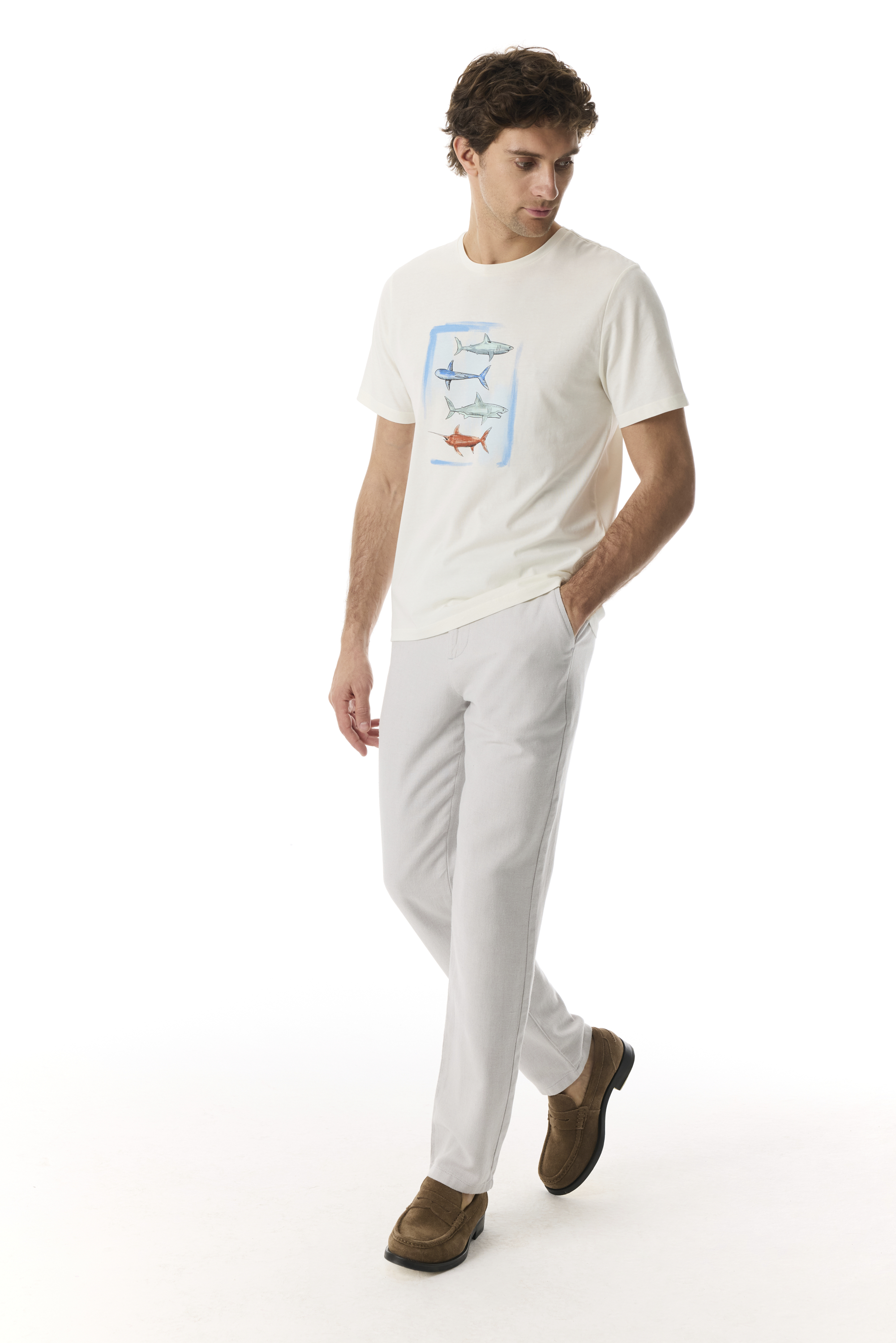 BASKILI BİSİKLET YAKA KISA KOLLU T-SHIRT