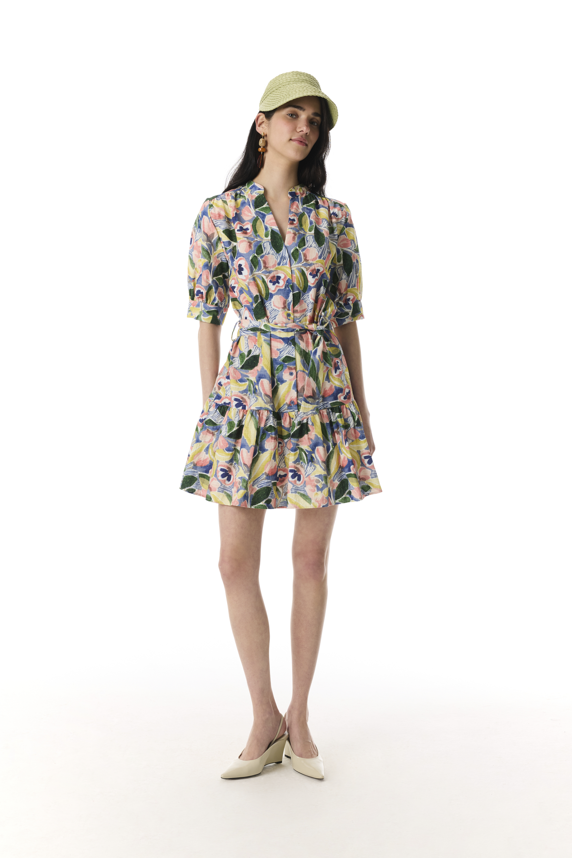 FLORAL BASKILI MİNİ KLOŞ ELBİSE