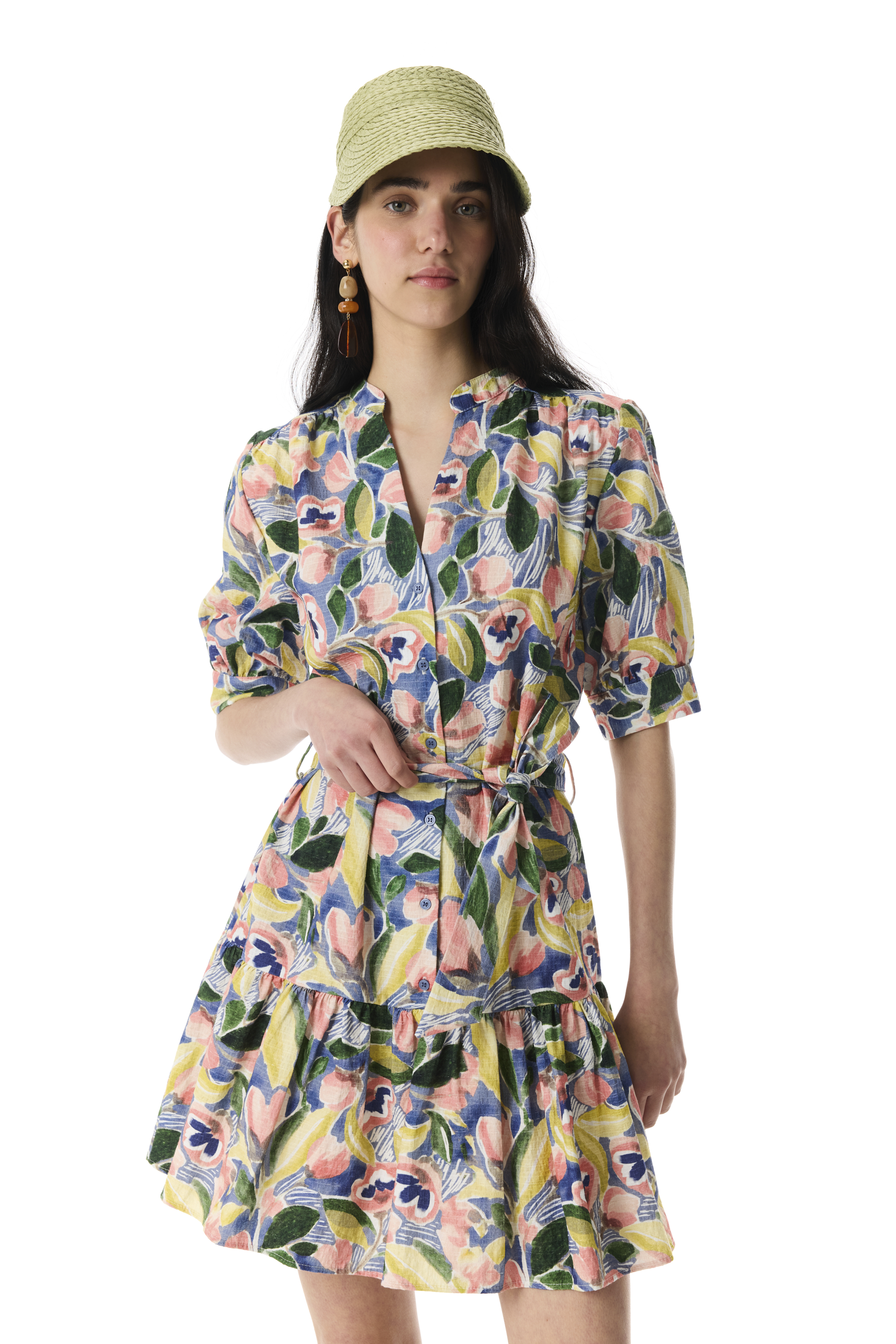 FLORAL BASKILI MİNİ KLOŞ ELBİSE