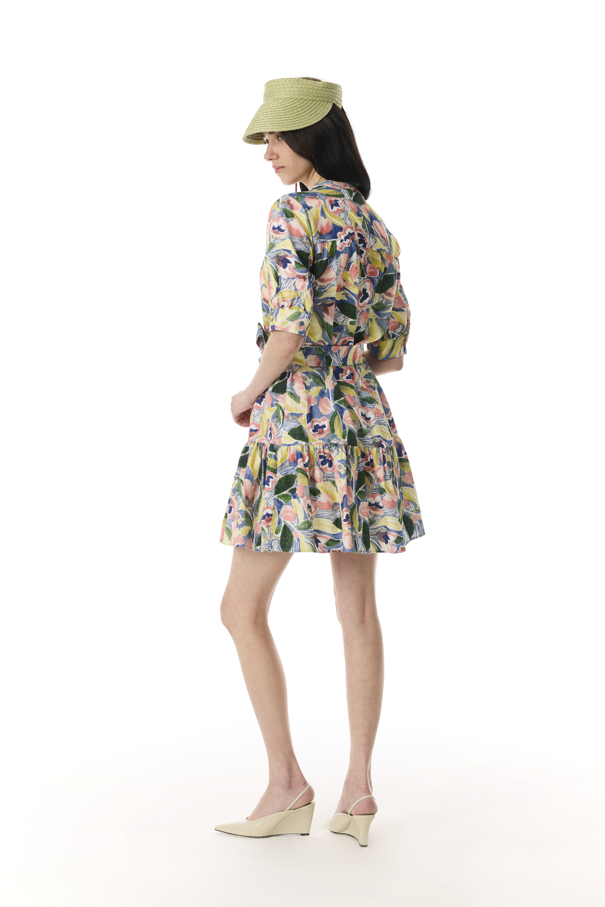 FLORAL BASKILI MİNİ KLOŞ ELBİSE