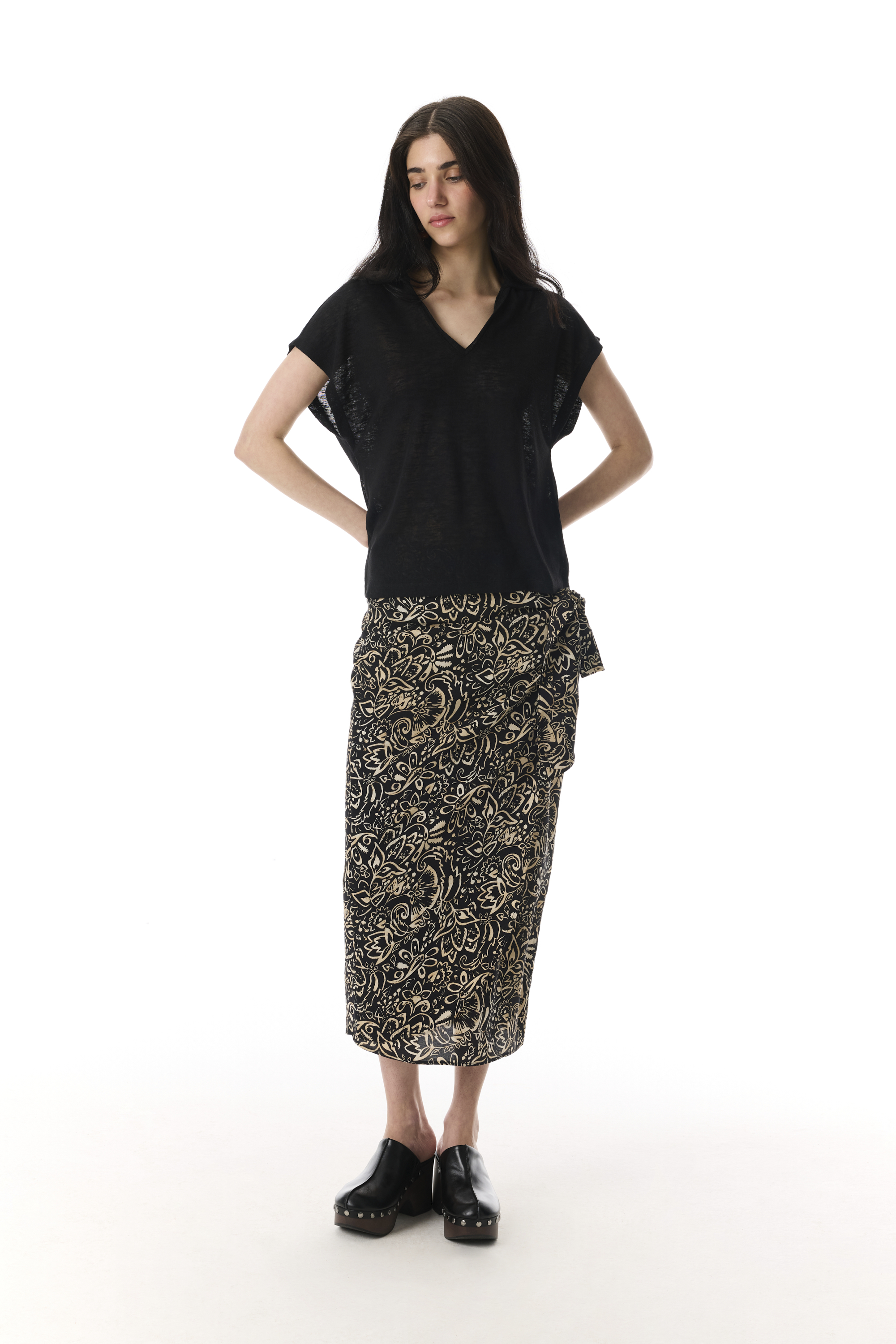 ETNİK BASKILI BAĞLAMA DETAYLI MİDİ ETEK