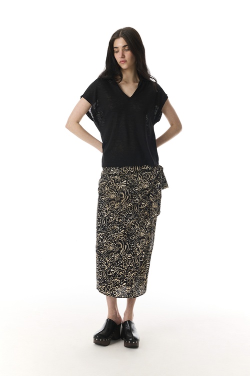  ETNİK BASKILI BAĞLAMA DETAYLI MİDİ ETEK