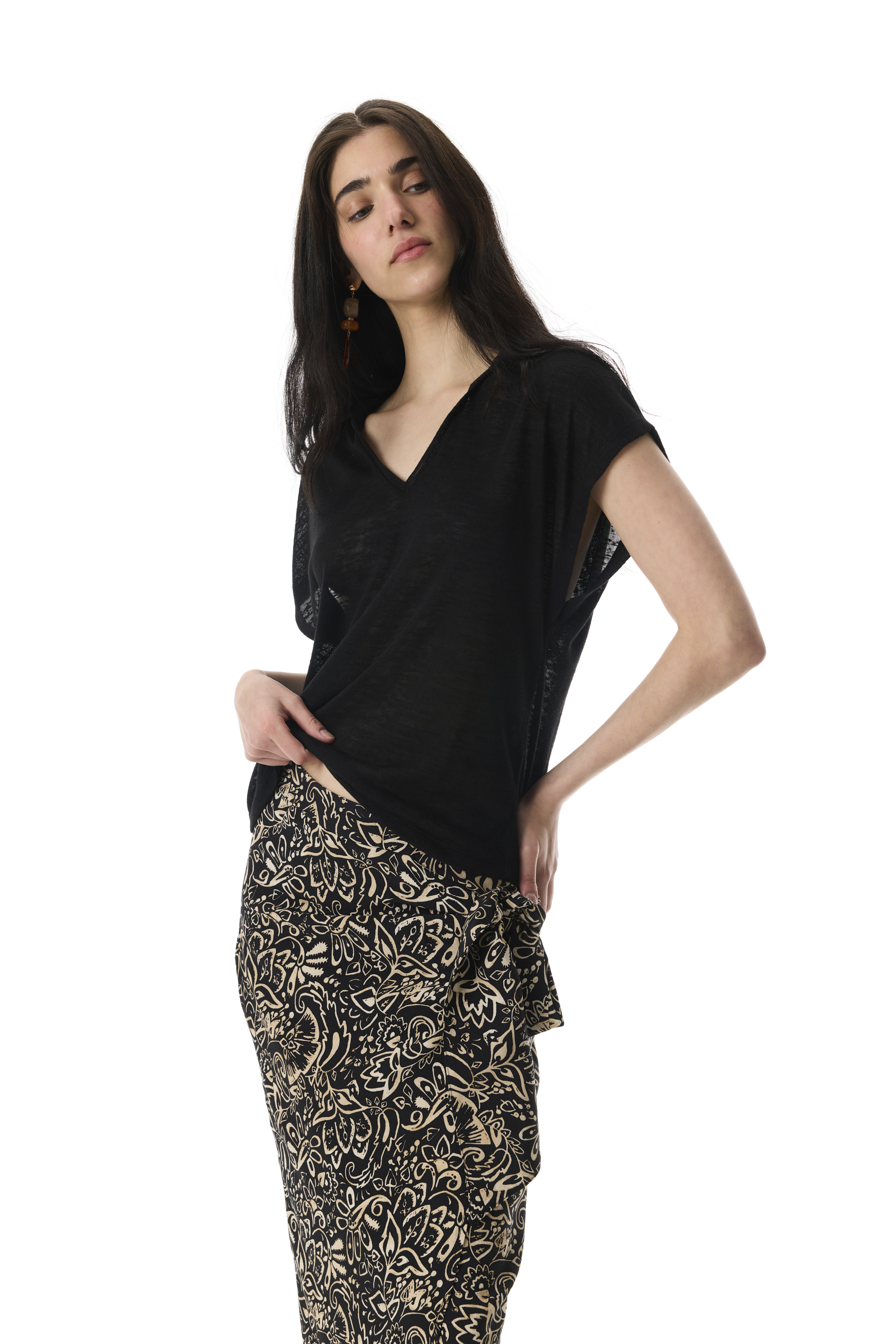 ETNİK BASKILI BAĞLAMA DETAYLI MİDİ ETEK