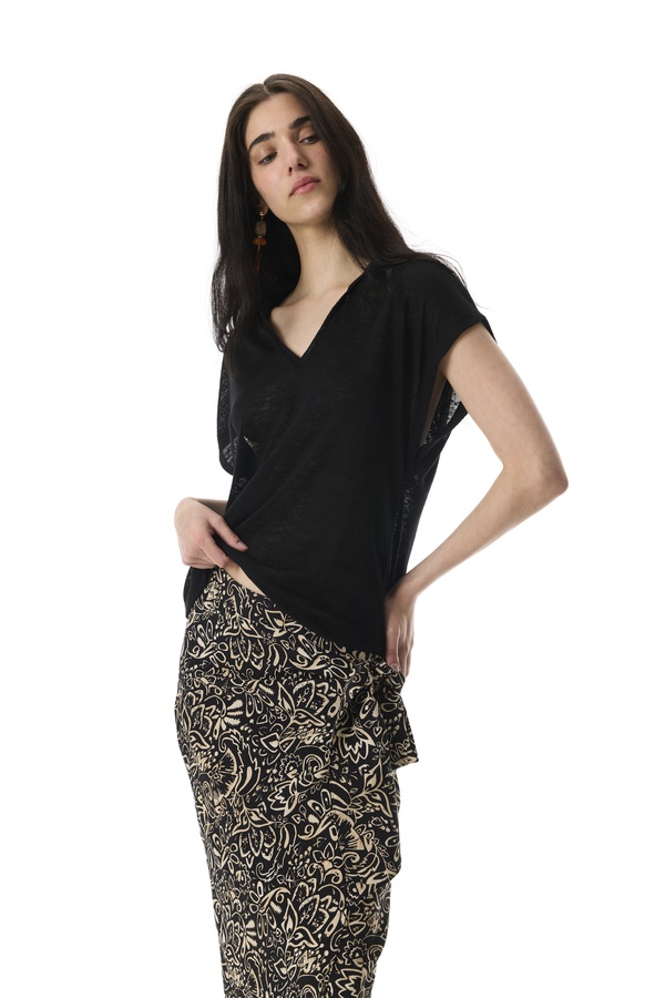 V YAKA DÜŞÜK KOL BLUZ