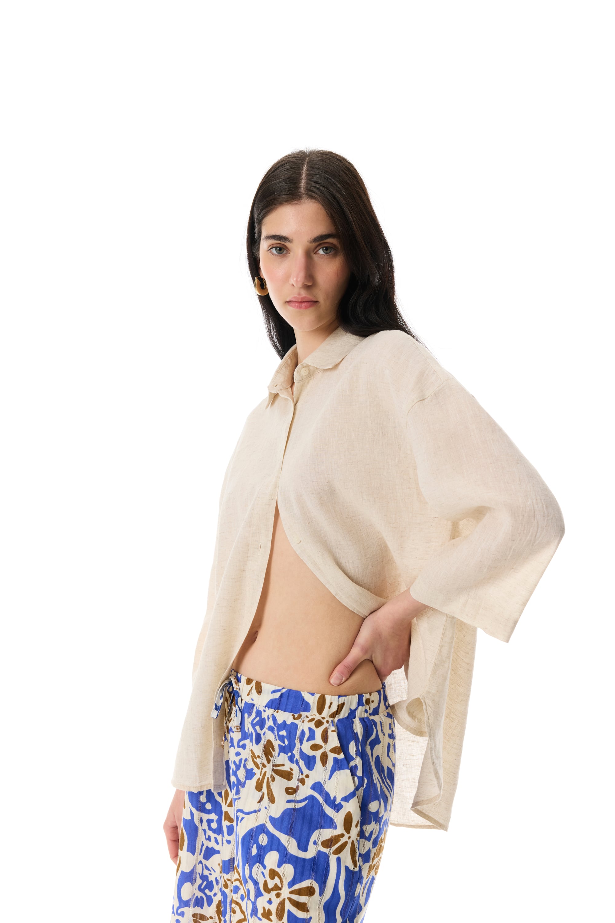 UZUN KOLLU KETEN GÖMLEK