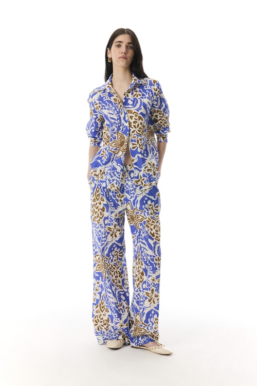  BASKILI STRAIGHT FIT BELİ LASTİKLİ PANTOLON