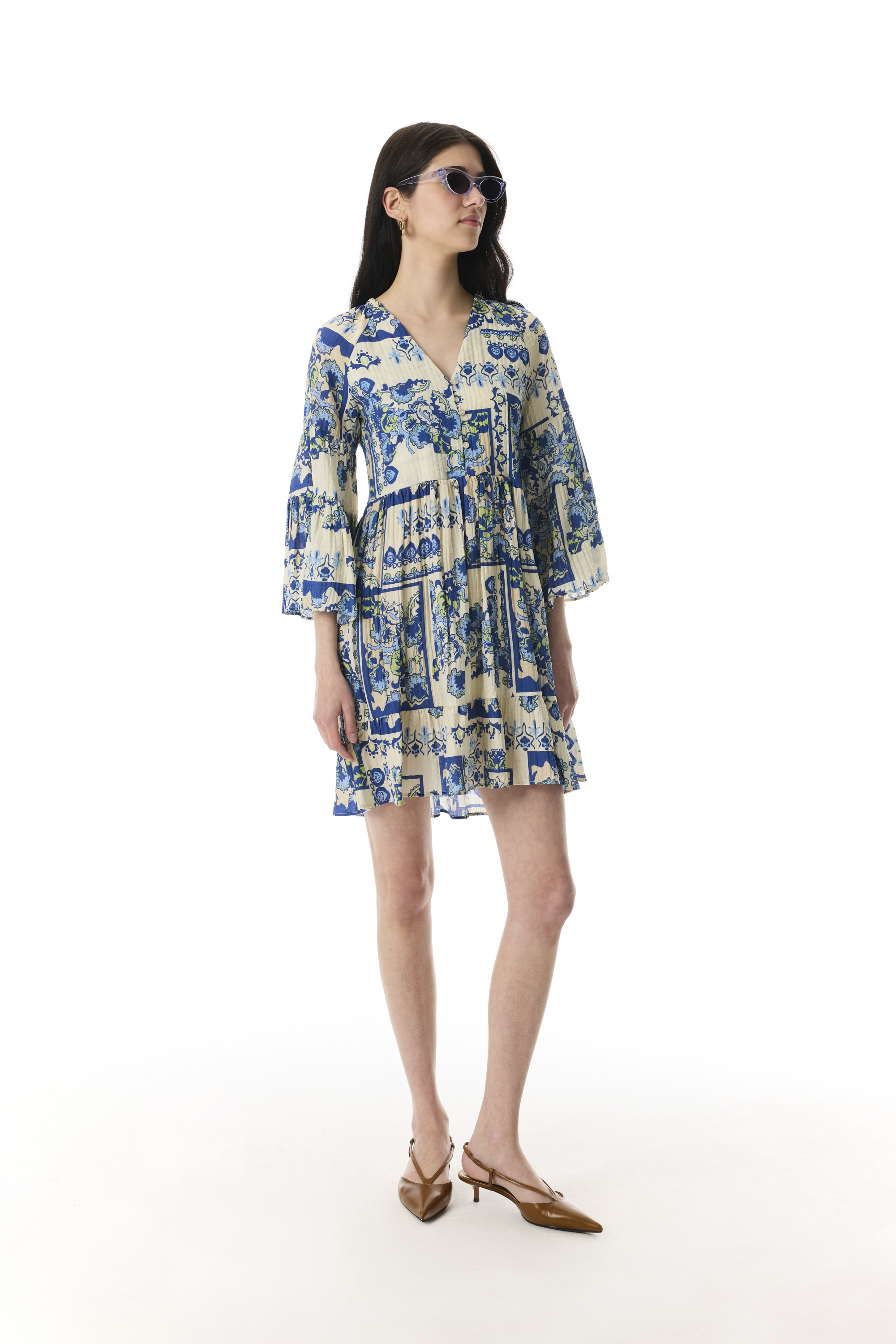 ETNİK BASKILI KLOŞ MİNİ ELBİSE