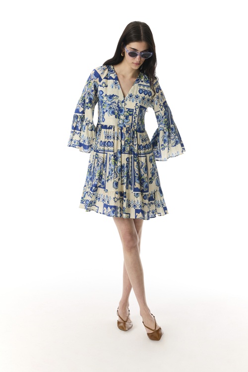  ETNİK BASKILI KLOŞ MİNİ ELBİSE