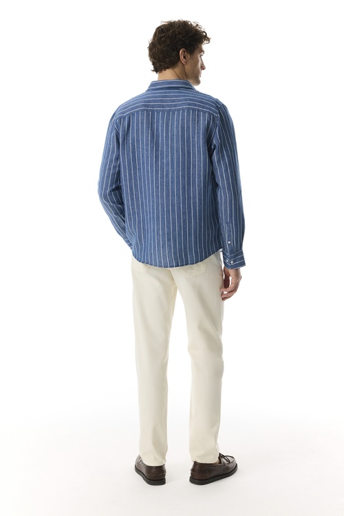  ÇİZGİLİ REGULAR FIT KETEN KARIŞIMLI GÖMLEK