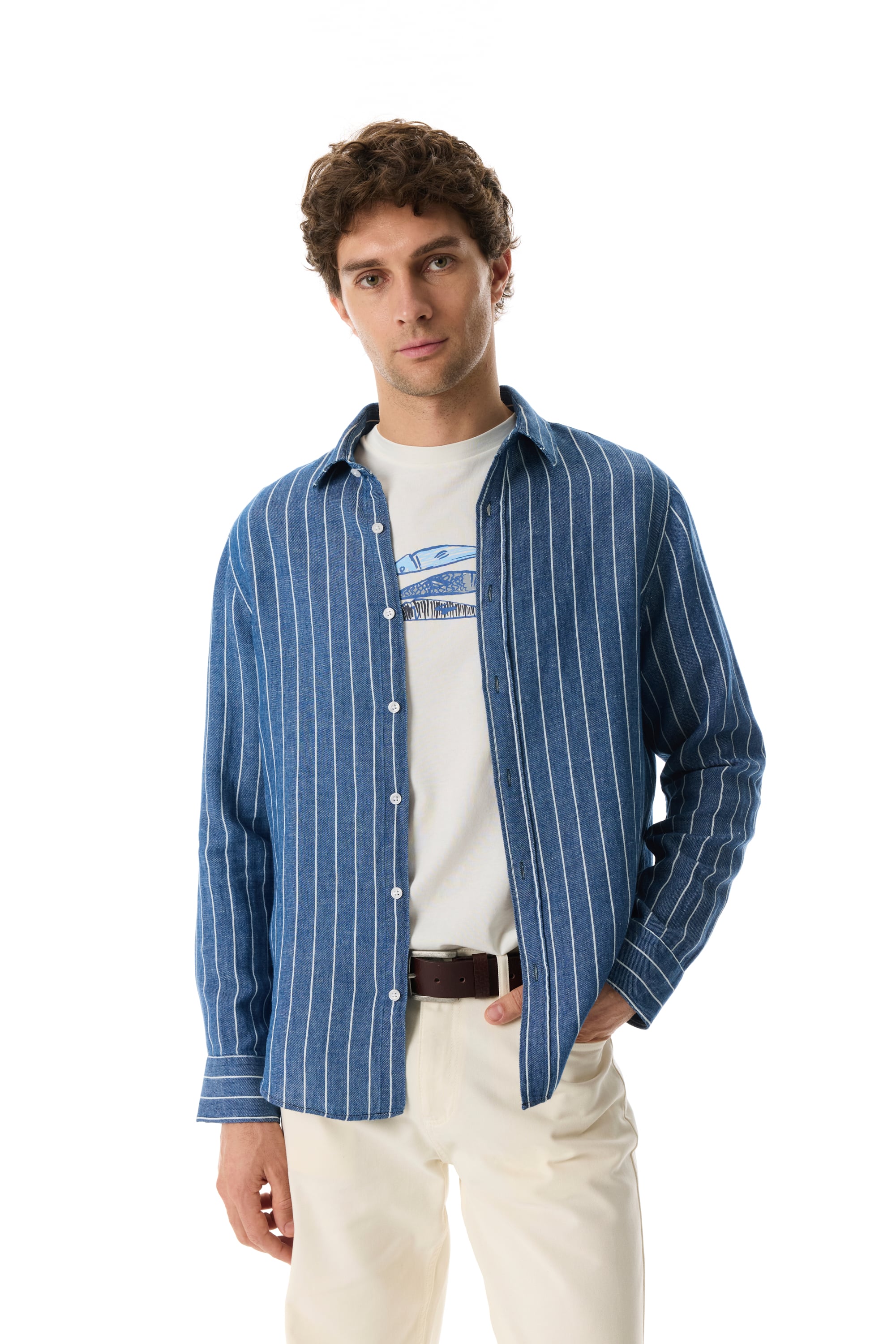 ÇİZGİLİ REGULAR FIT KETEN KARIŞIMLI GÖMLEK