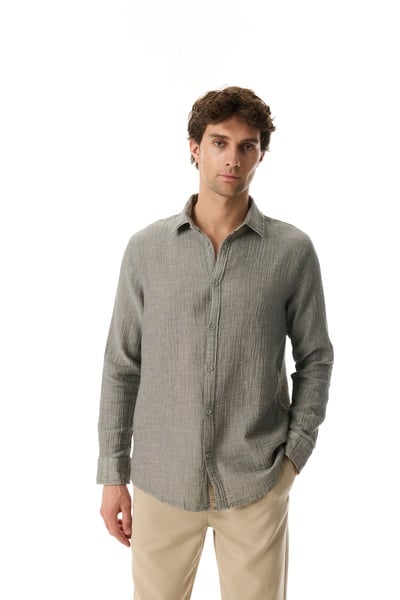 Mudo Erkek Haki Regular Fit Uzun Kollu Casual Gömlek