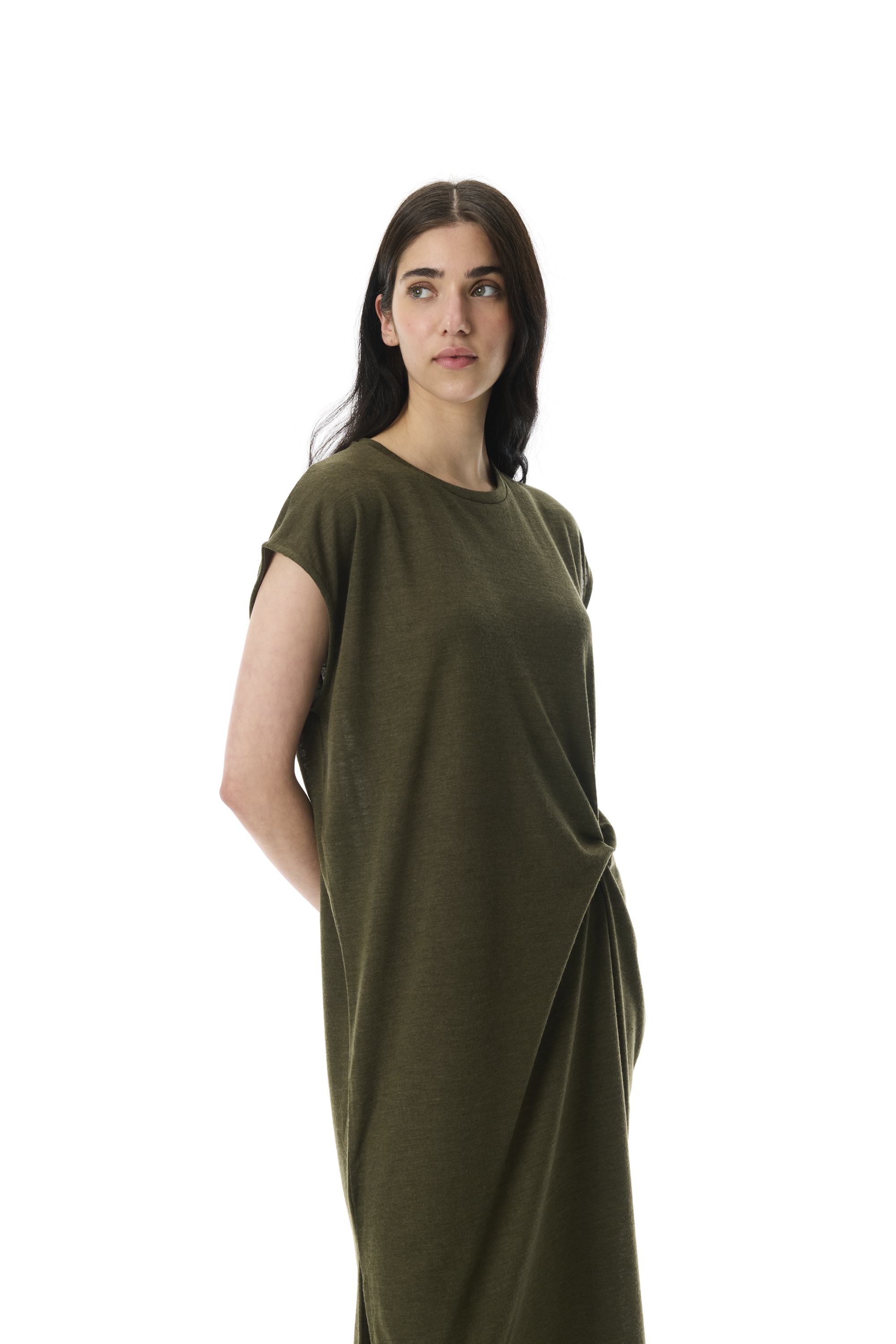 DÜĞÜM DETAYLI YIRTMAÇLI MİDİ ELBİSE