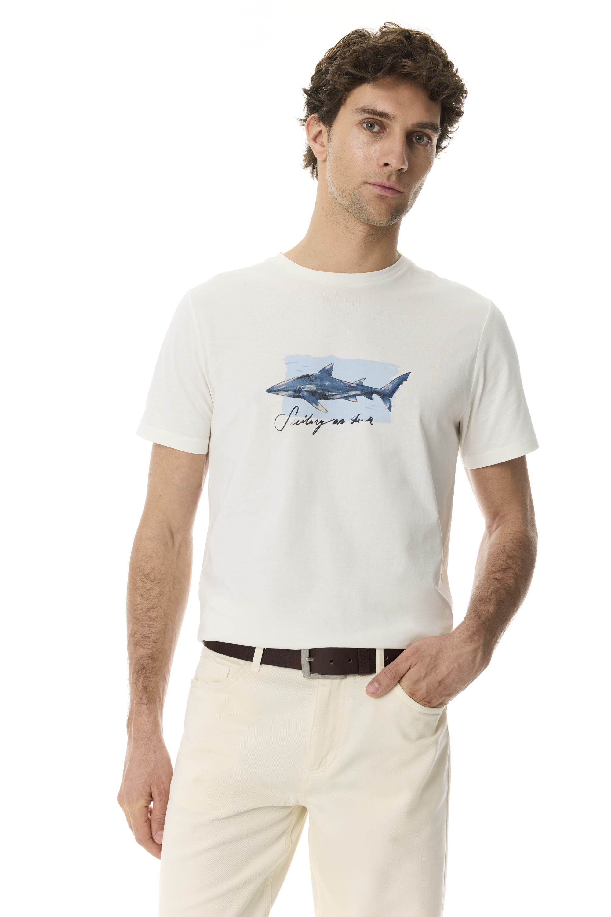 BASKILI BİSİKLET YAKA KISA KOLLU T-SHIRT