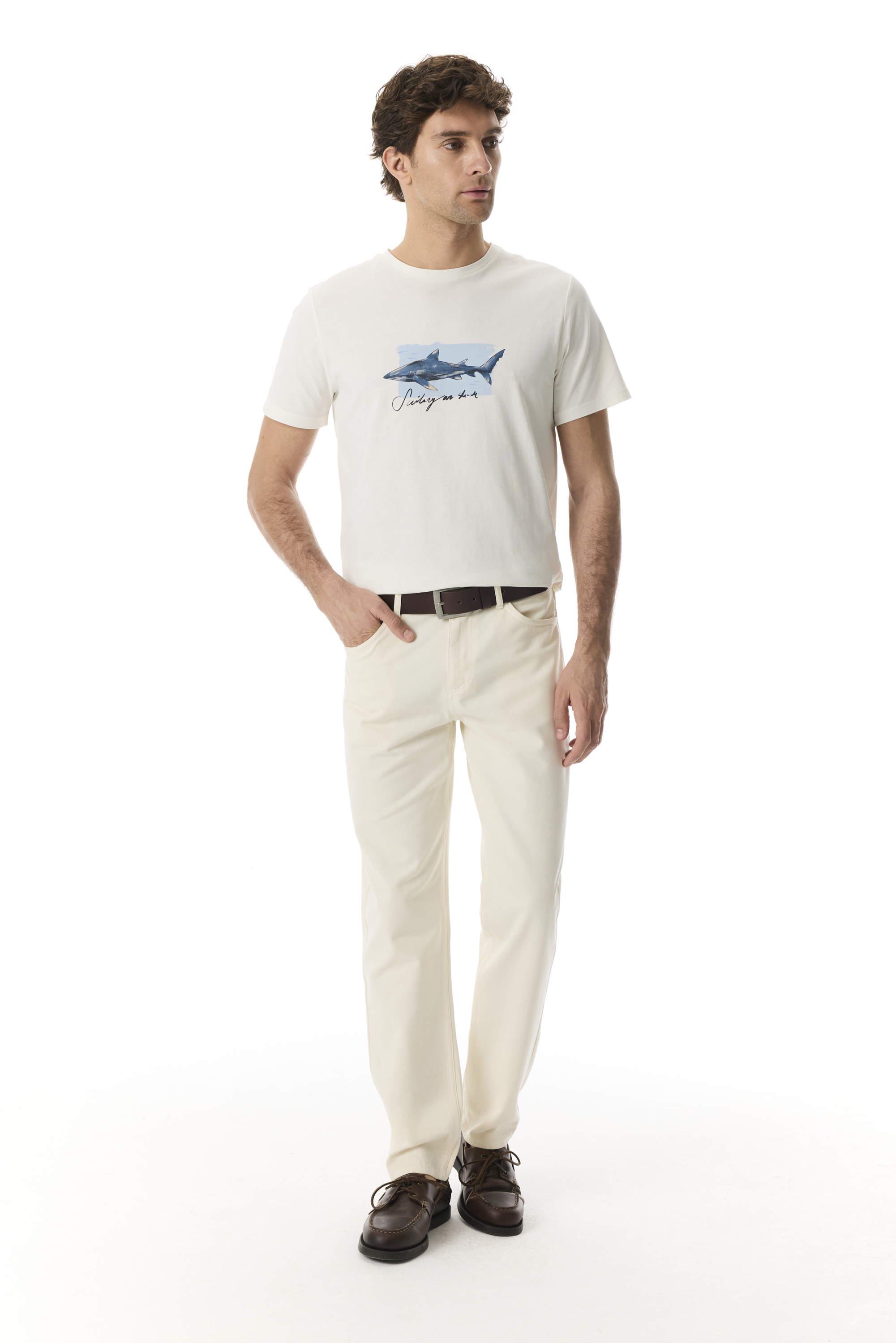 BASKILI BİSİKLET YAKA KISA KOLLU T-SHIRT