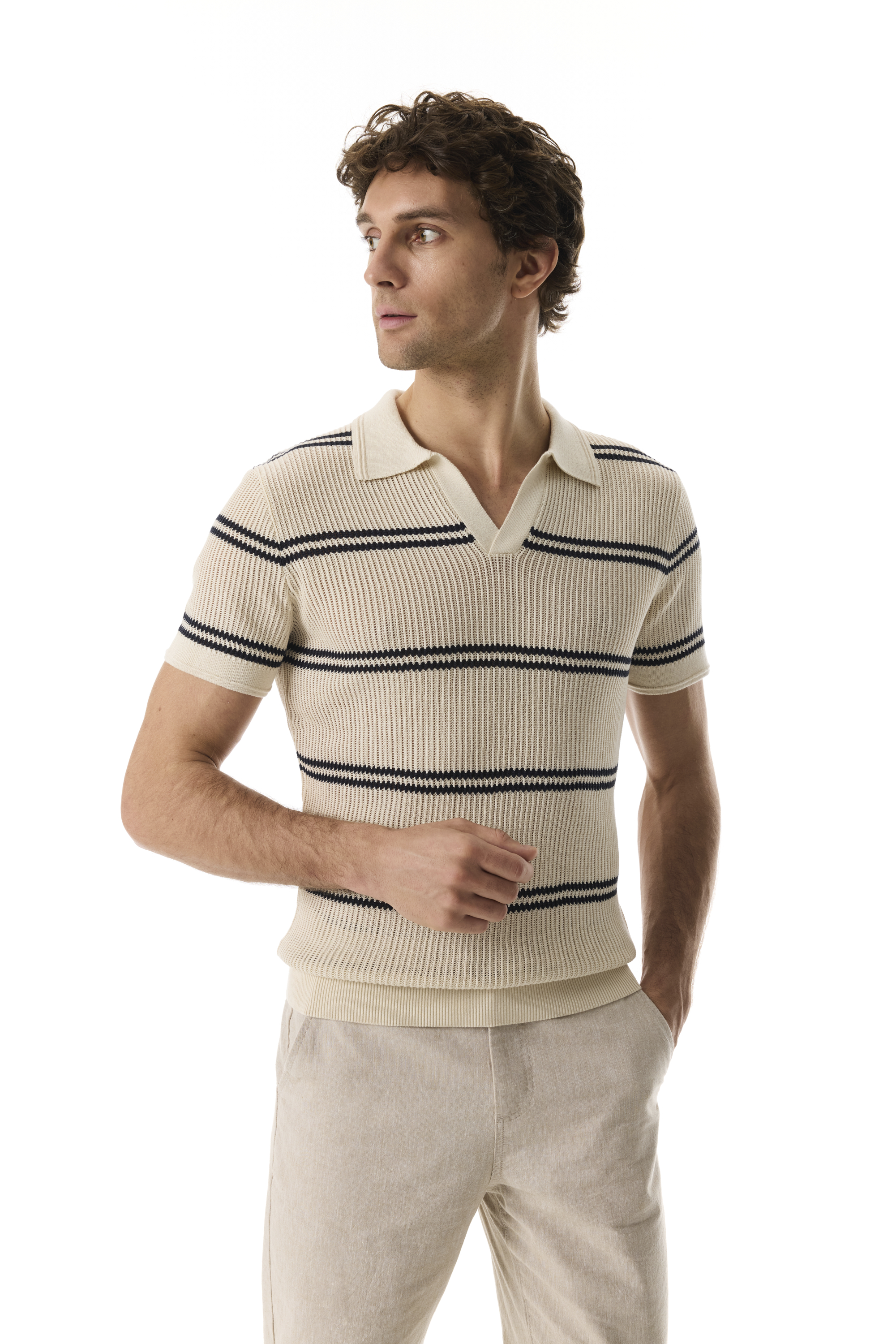 ÇİZGİLİ POLO YAKA KISA KOLLU TRİKO KAZAK