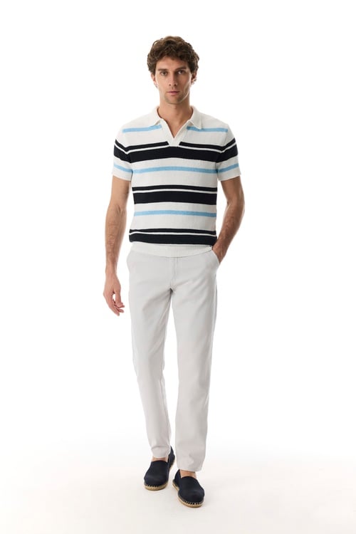  ÇİZGİLİ LOOSE FIT POLO YAKA KISA KOLLU TRİKO KAZAK