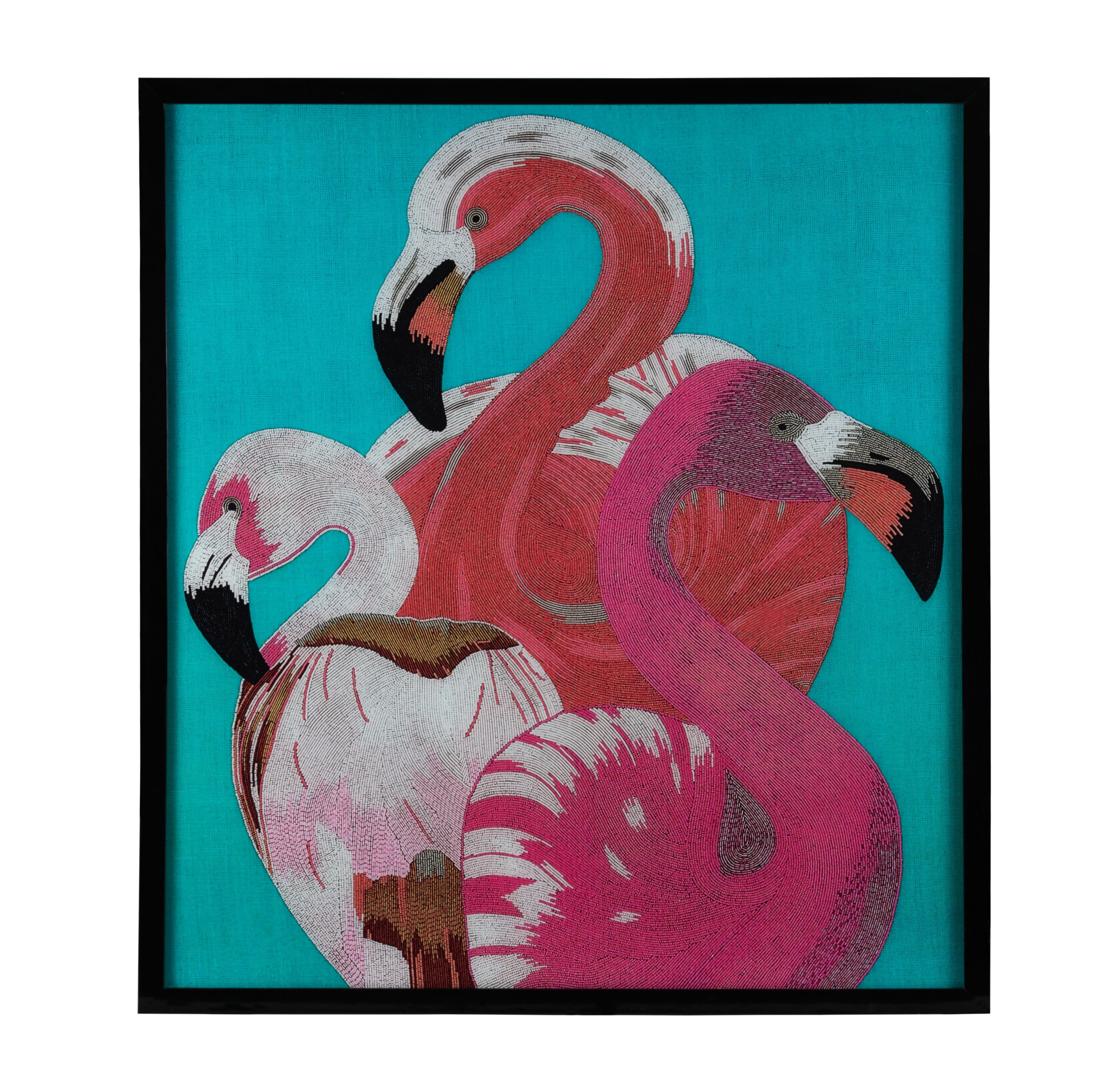 FLAMINGOS ÇERÇEVELİ CAM TABLO 94X104CM