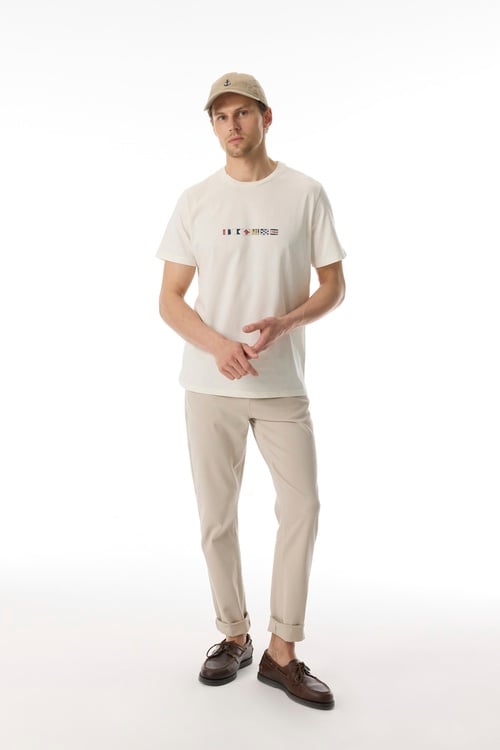 BASKILI BİSİKLET YAKA KISA KOLLU T-SHIRT