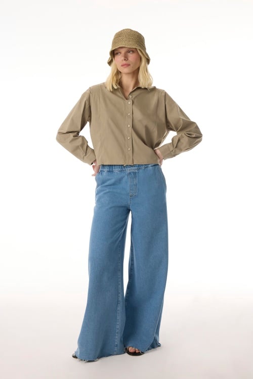  UZUN KOLLU CROP GÖMLEK